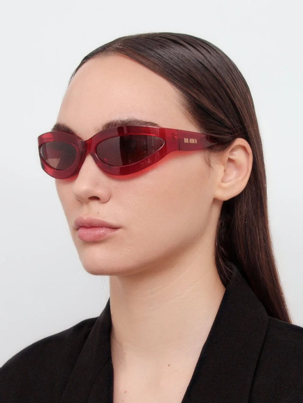 Linda Farrow Agnes Wrap Sunglasses, red, view 3