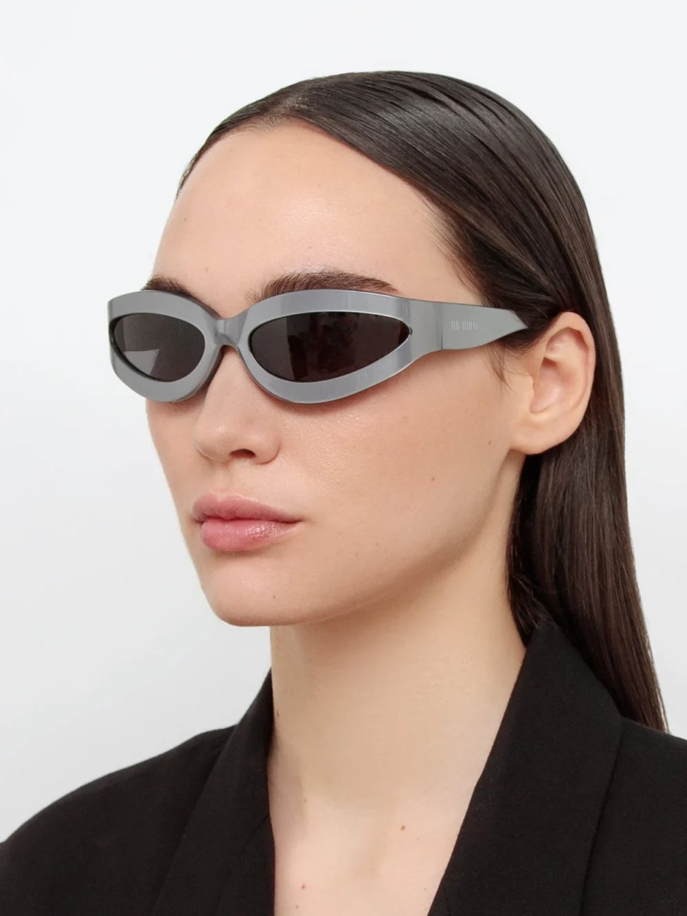Linda Farrow Agnes Wrap Sunglasses, silver, view 3