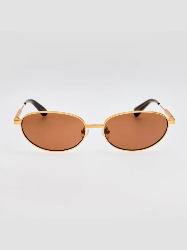 Linda Farrow Alba Sunglasses in Matt Gold and Brown
