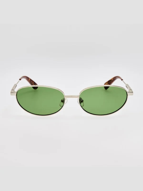 Linda Farrow Alba Sunglasses in Silver and Green