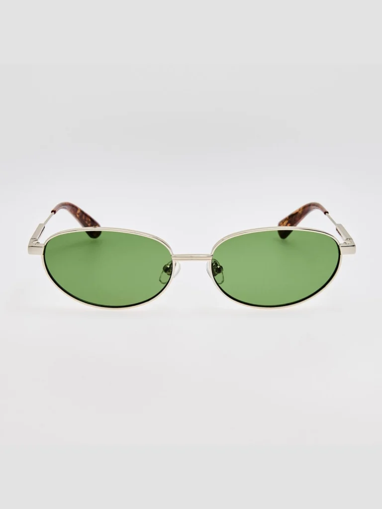 Linda Farrow Alba Sunglasses in Silver and Green