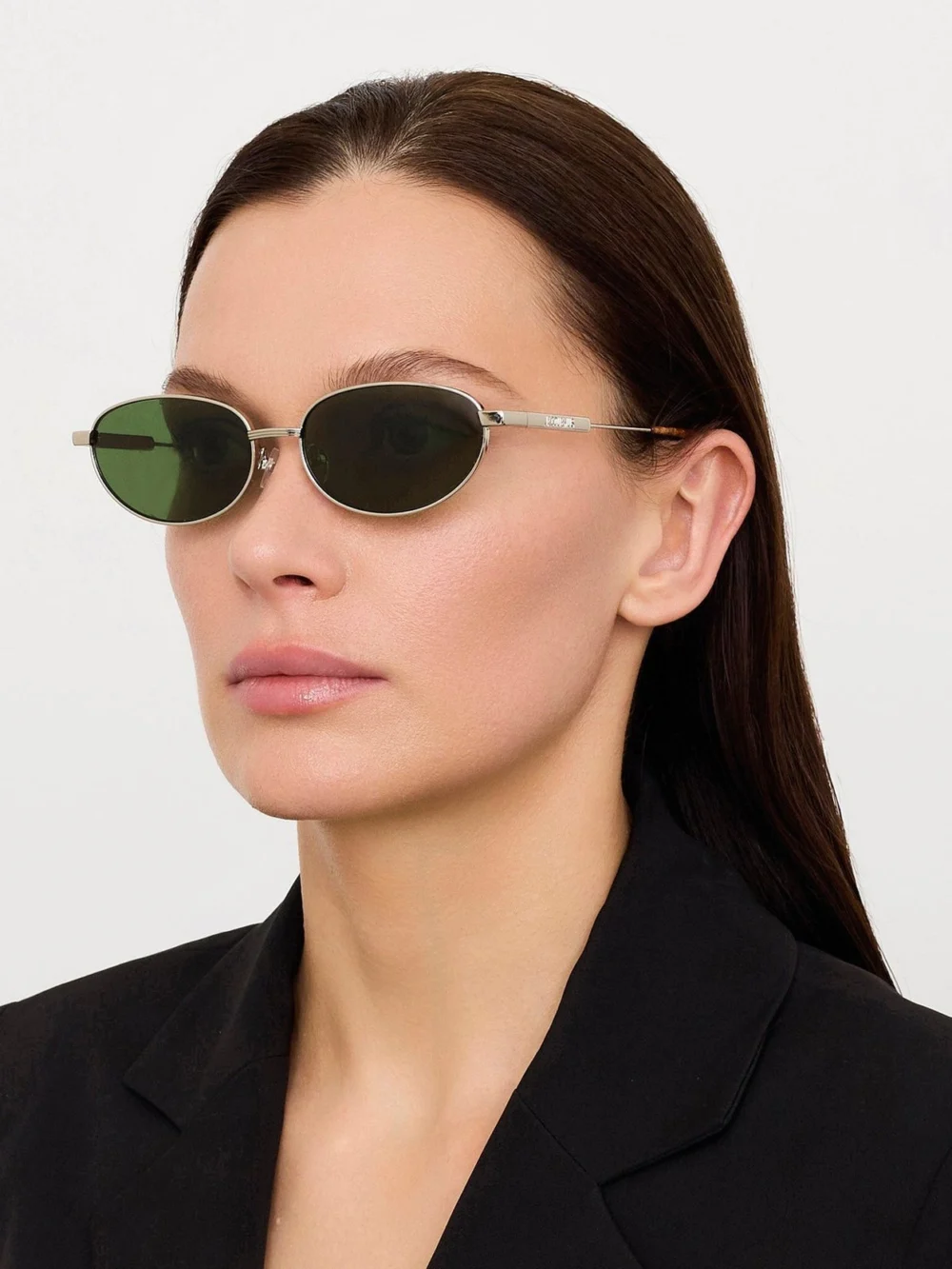 Linda Farrow Alba Sunglasses, silver and green, view 3