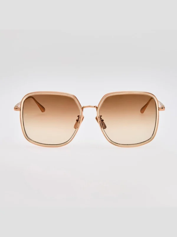 Linda Farrow Alicia Sunglasses in 18K Gold and Camel