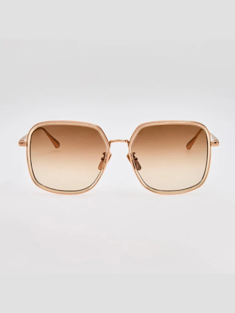Linda Farrow Alicia Sunglasses in 18K Gold and Camel