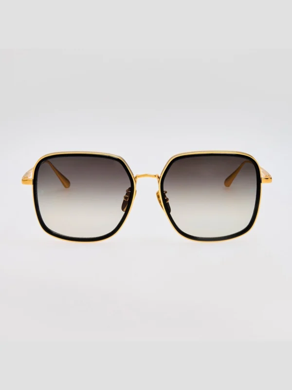 Linda Farrow Alicia Sunglasses in 22K Gold and Grey