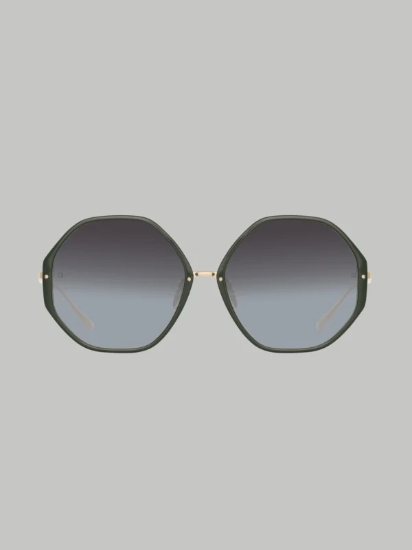 Linda Farrow Alona Sunglasses in 22K Gold and Green