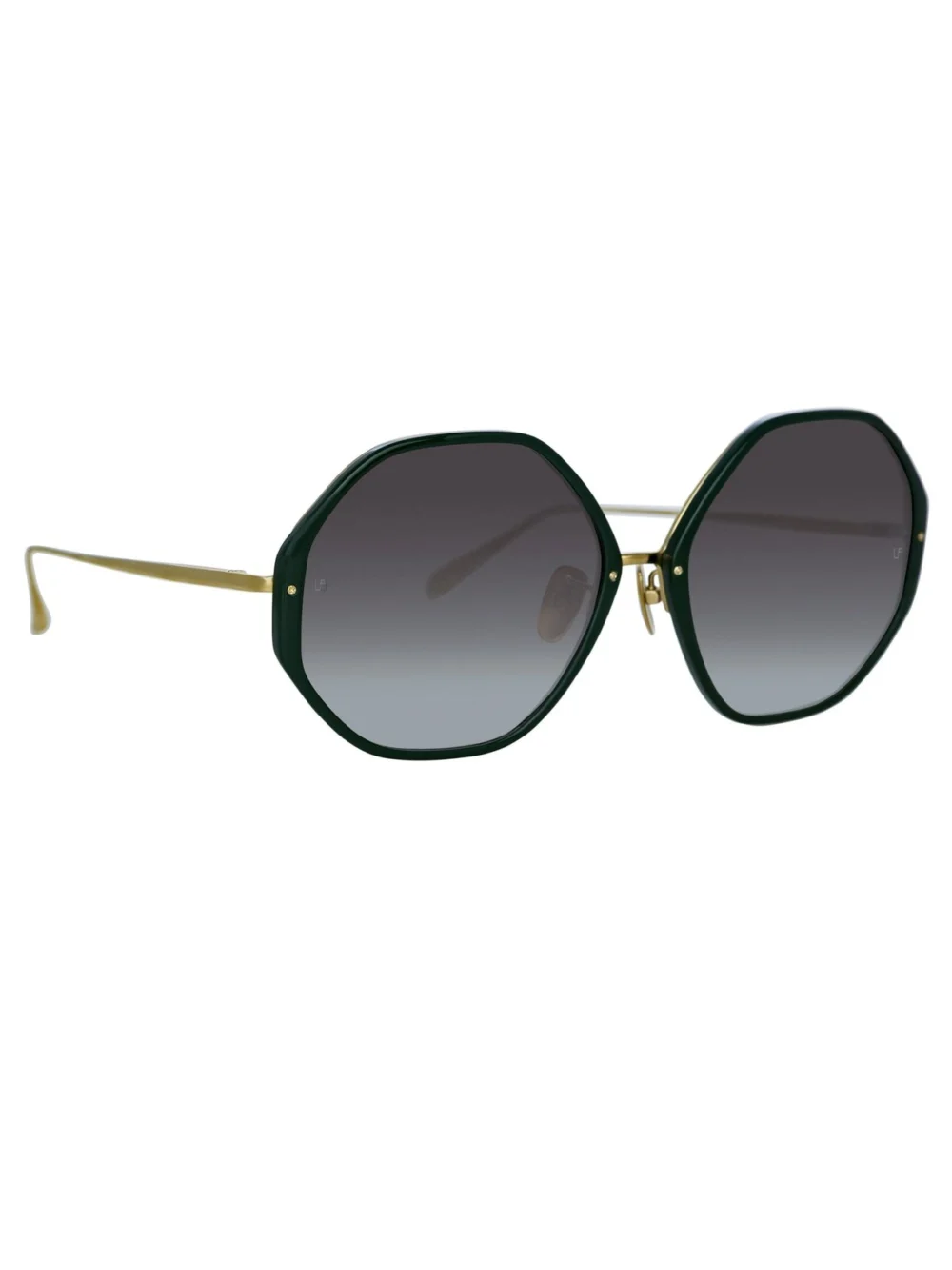 Linda Farrow Alona Sunglasses, 22k gold and green, view 3