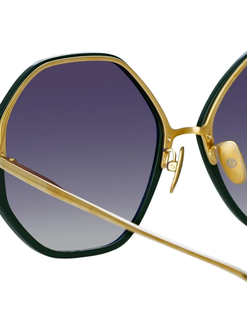 Linda Farrow Alona Sunglasses, 22k gold and green, view 4