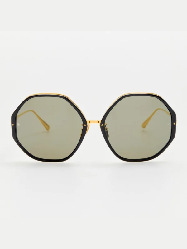 Linda Farrow Alona Sunglasses in 22K Gold and Grey