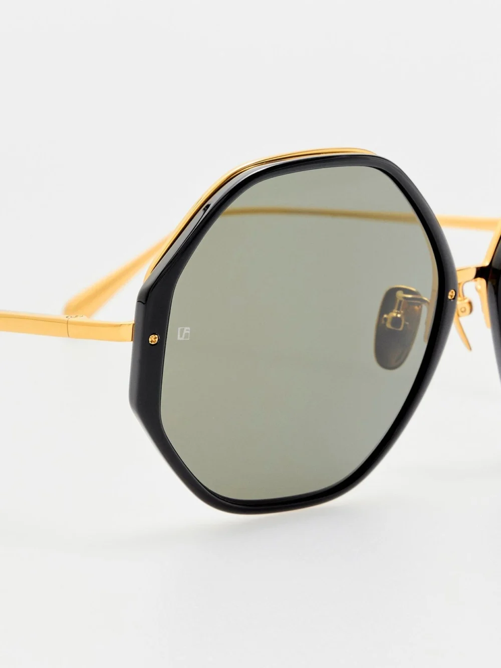 Linda Farrow Alona Sunglasses, 22k gold and grey, view 4