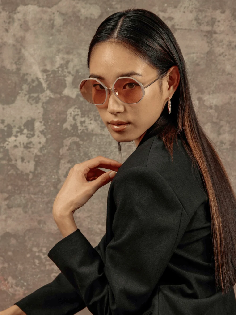 Linda Farrow Alona Sunglasses, 22k gold and lilac, view 5