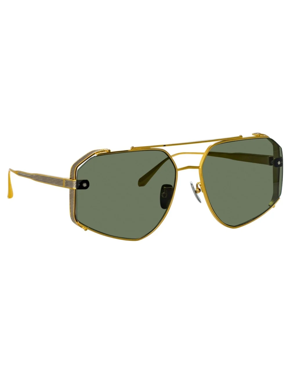 Linda Farrow Amar Sunglasses, 22k gold and green, view 2