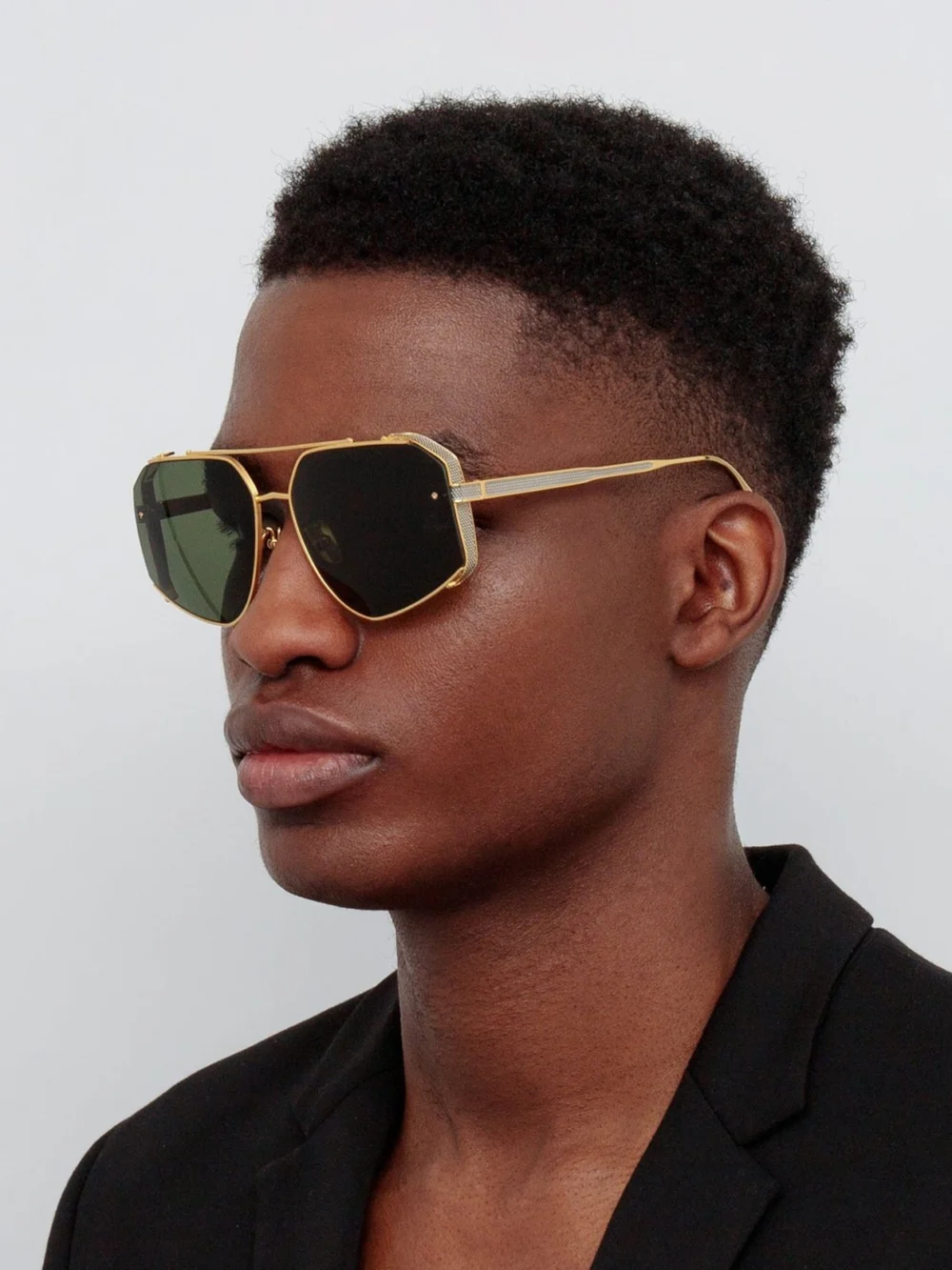 Linda Farrow Amar Sunglasses, 22k gold and green, view 4