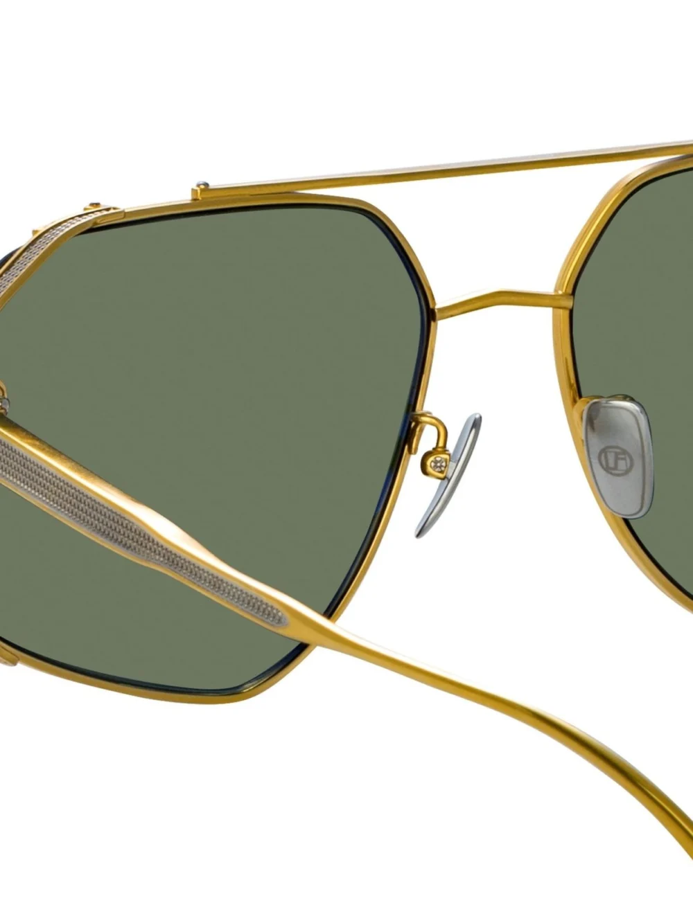 Linda Farrow Amar Sunglasses, 22k gold and green, view 6