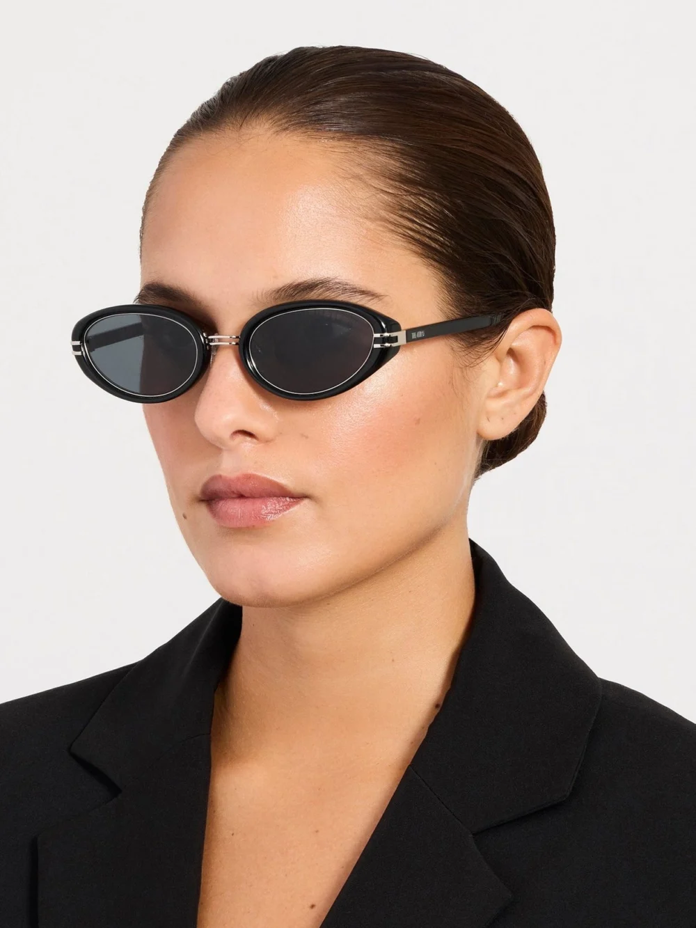 Linda Farrow Ambra Oval Sunglasses, black and grey, view 3