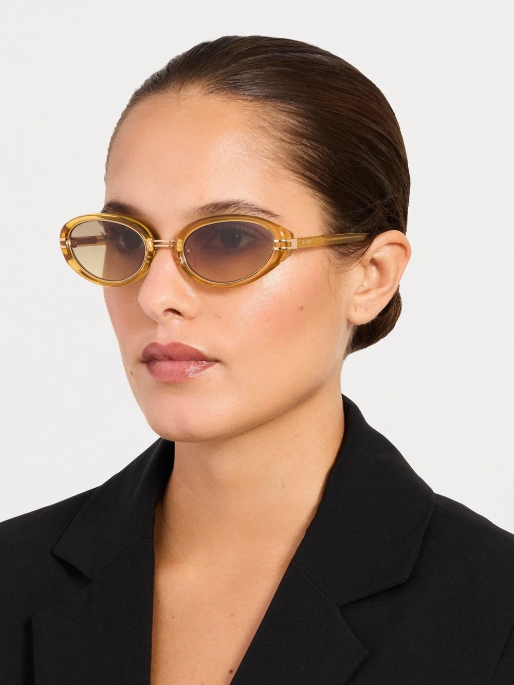 Linda Farrow Ambra Oval Sunglasses, tortoiseshell, view 3