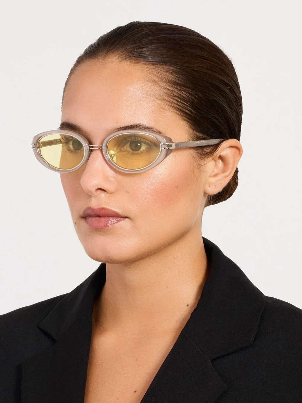 Linda Farrow Ambra Sunglasses, silver glitter and yellow, view 3