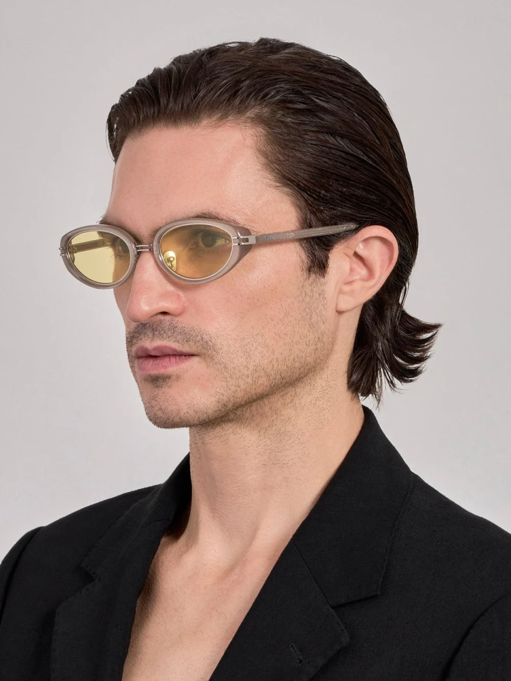 Linda Farrow Ambra Sunglasses, silver glitter and yellow, view 4