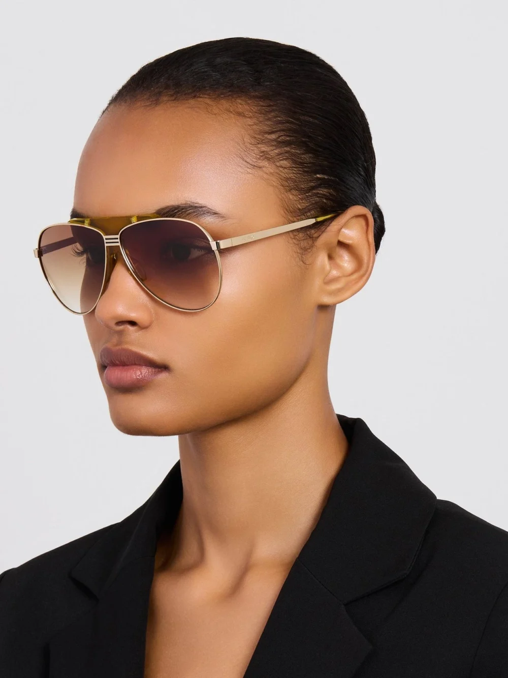 Linda Farrow Amelia Sunglasses, gold and mustard, view 3
