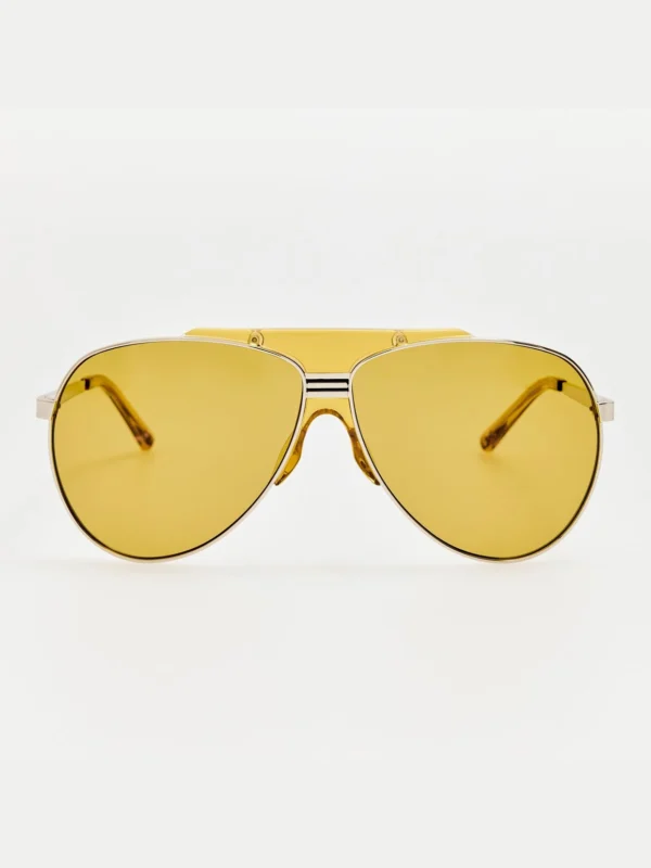 Linda Farrow Amelia Sunglasses in Silver and Yellow