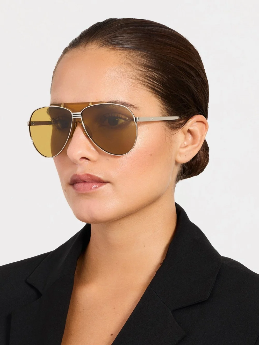 Linda Farrow Amelia Sunglasses, silver and yellow, view 3