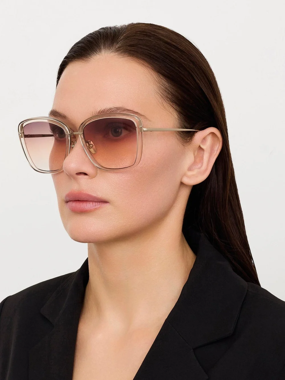 Linda Farrow Anais Sunglasses, 22k gold and ash, view 3