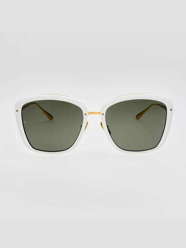 Linda Farrow Anais Sunglasses in 22K White Gold and Grey