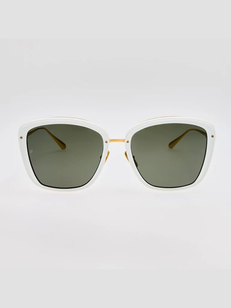 Linda Farrow Anais Sunglasses in 22K White Gold and Grey