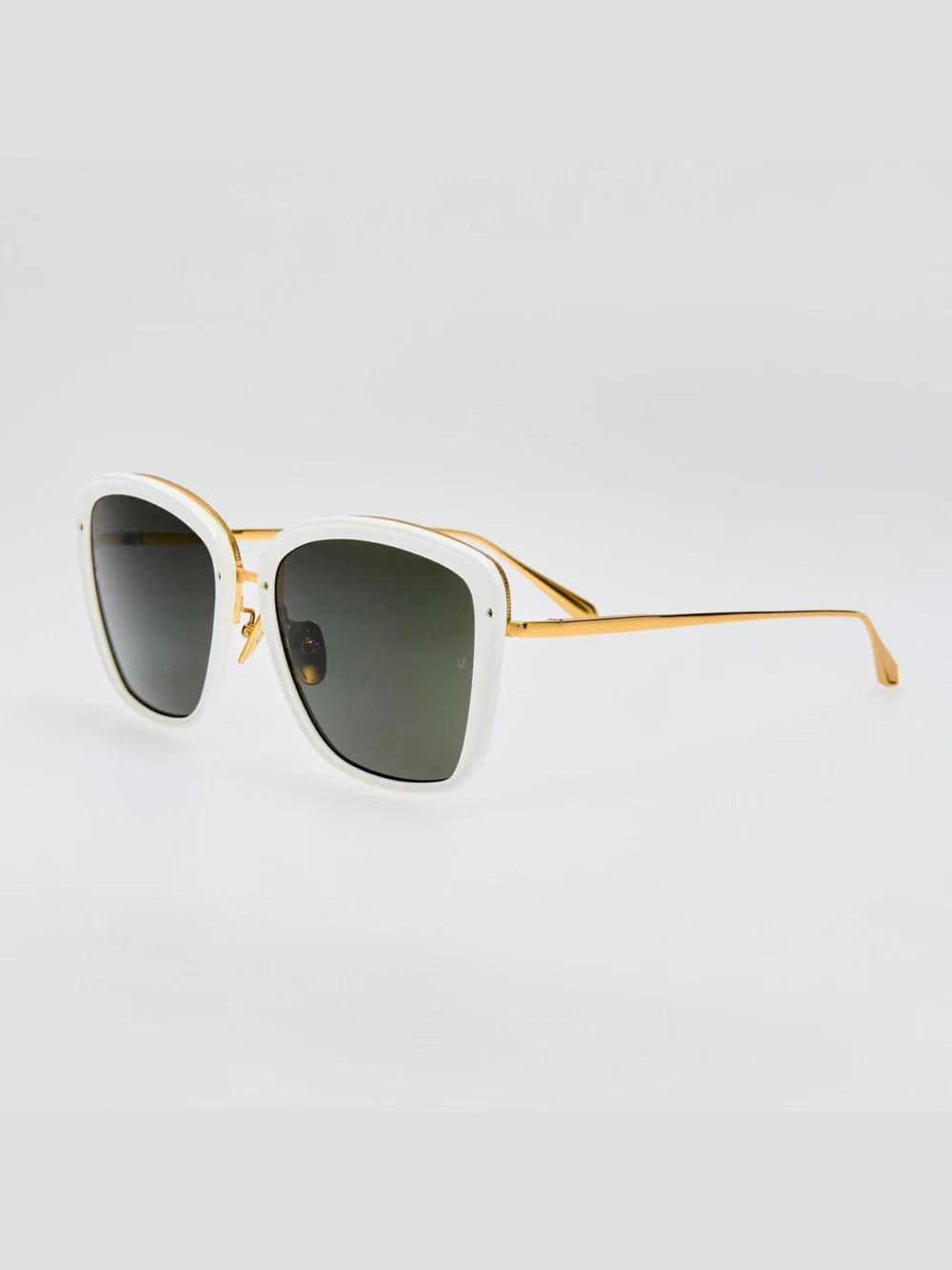 Linda Farrow Anais Sunglasses, 22k white gold and grey, view 2