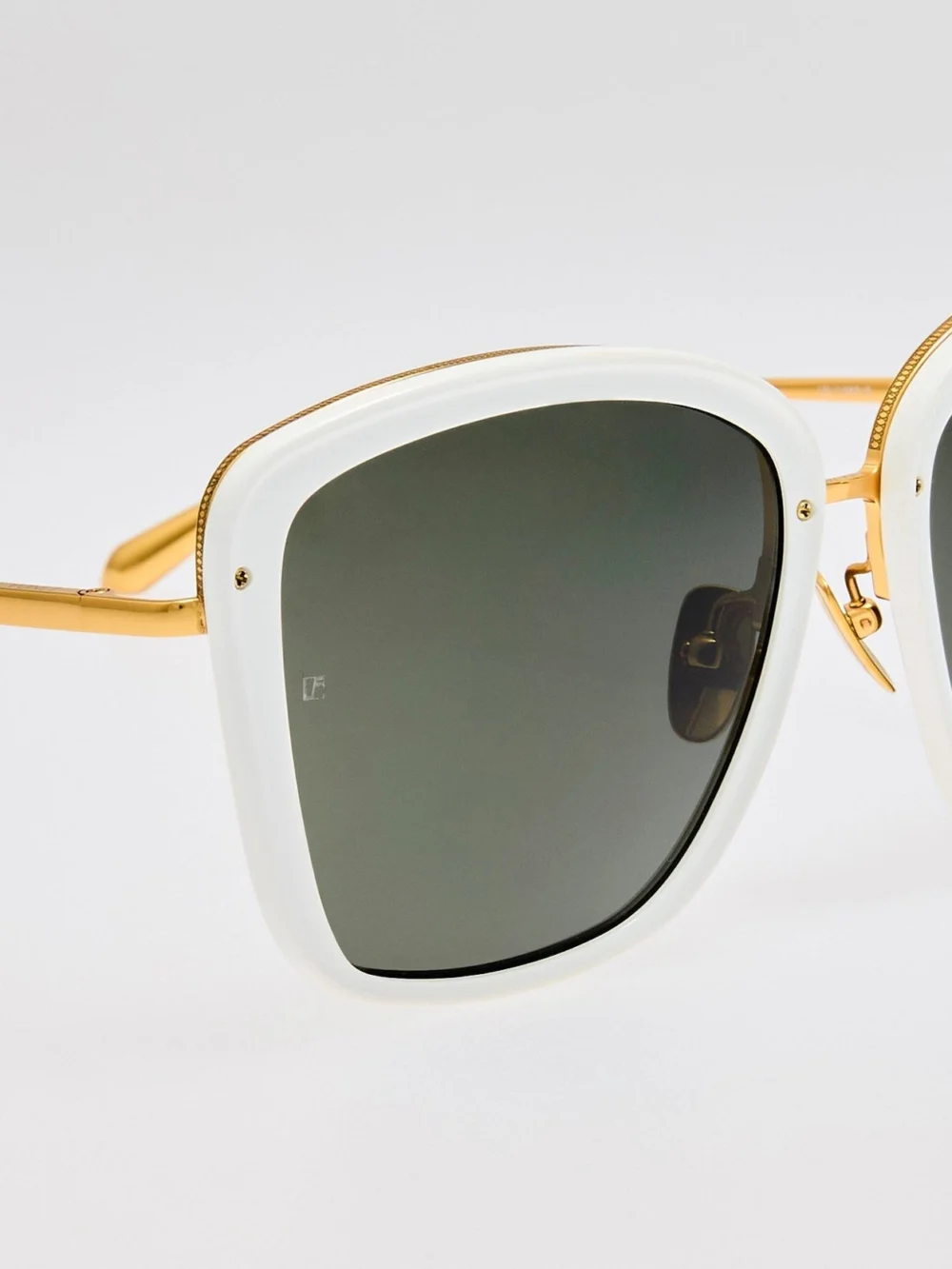 Linda Farrow Anais Sunglasses, 22k white gold and grey, view 4