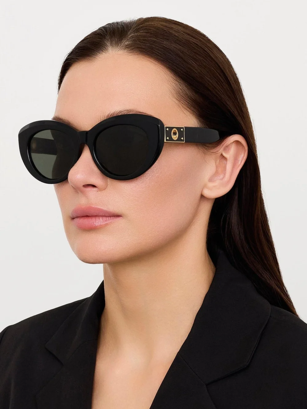 Linda Farrow Anna Sunglasses, black, view 3