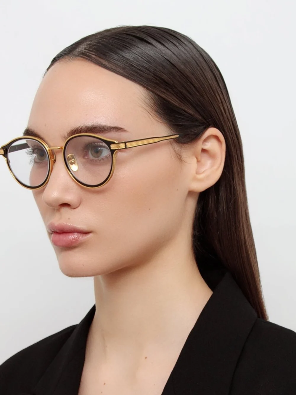 Linda Farrow Anthony Oval Optical Frame, matt nickel and 22k yellow gold, view 5