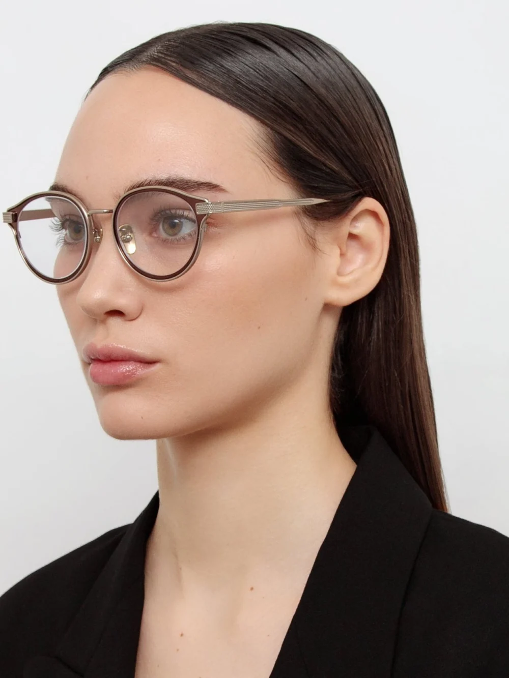 Linda Farrow Anthony Oval Optical Frame, metallic brown, view 3