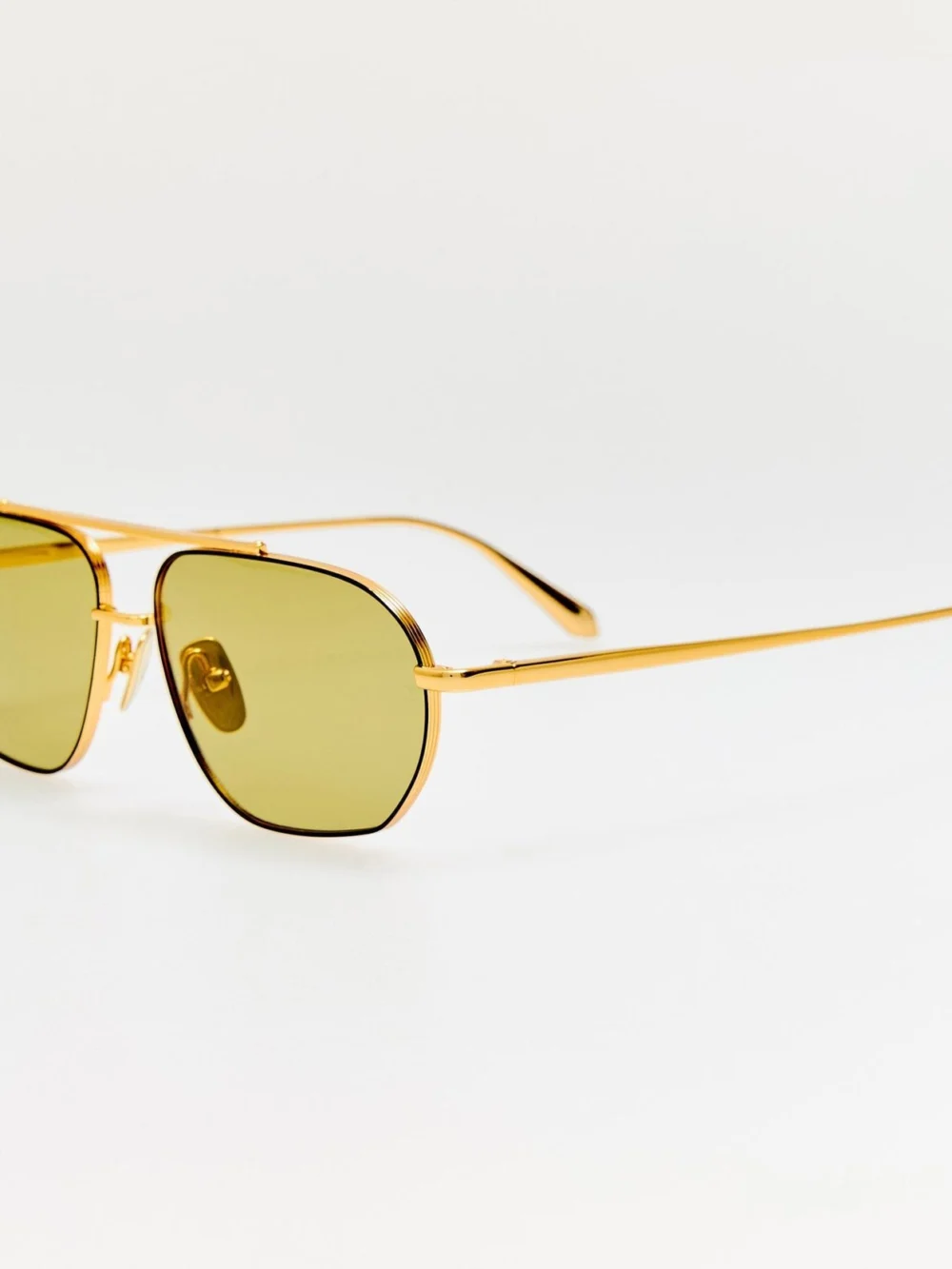 Linda Farrow Arden Sunglasses, 22k gold & green barberini photochromic transition lenses, view 2