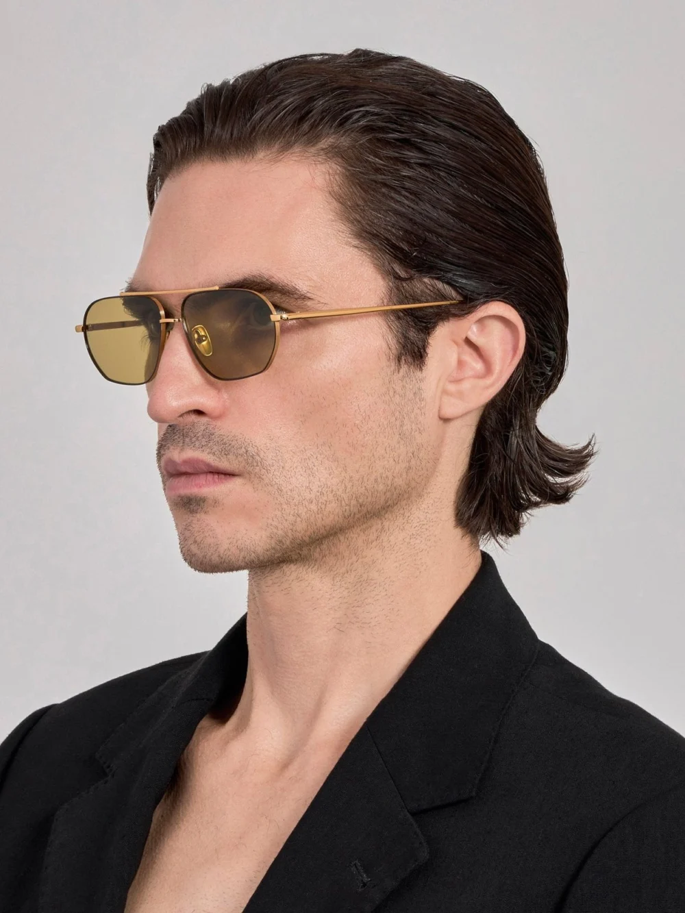 Linda Farrow Arden Sunglasses, 22k gold & green barberini photochromic transition lenses, view 4