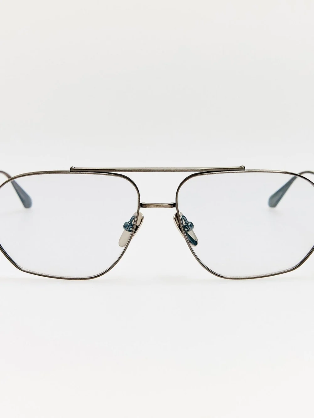 Linda Farrow Arden Sunglasses in matt antique silver & grey barberini photochromic transition lenses