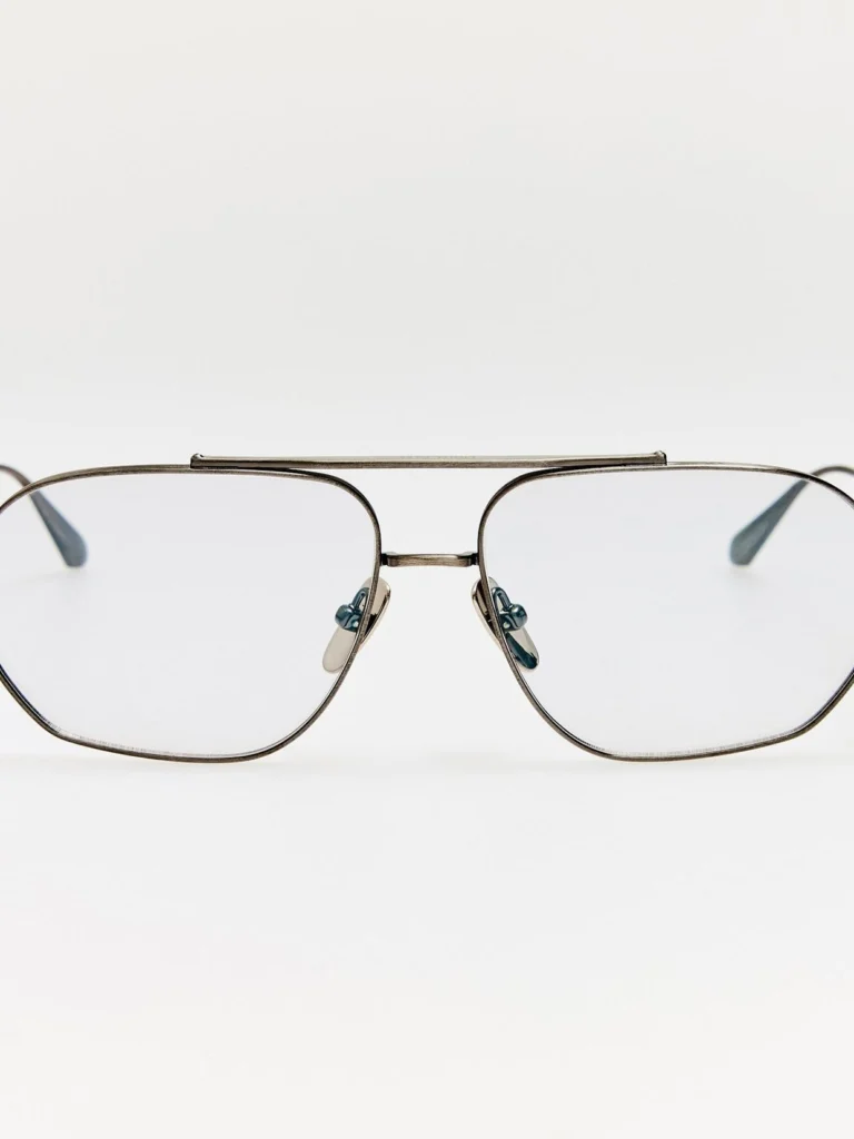 Linda Farrow Arden Sunglasses in Matt Antique Silver & Grey Barberini Photochromic Transition Lenses