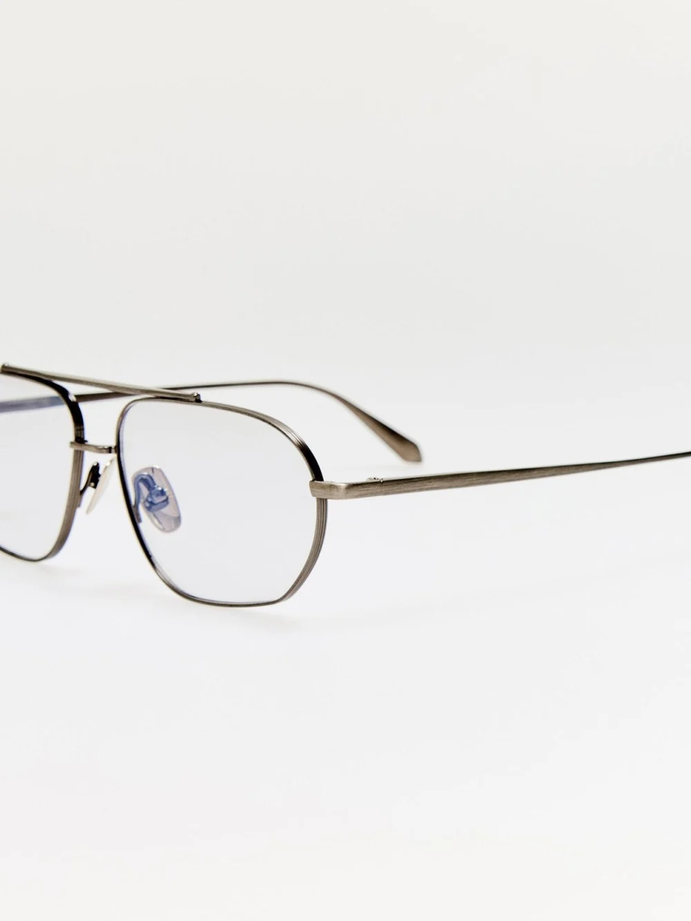 Linda Farrow Arden Sunglasses, matt antique silver & grey barberini photochromic transition lenses, view 2