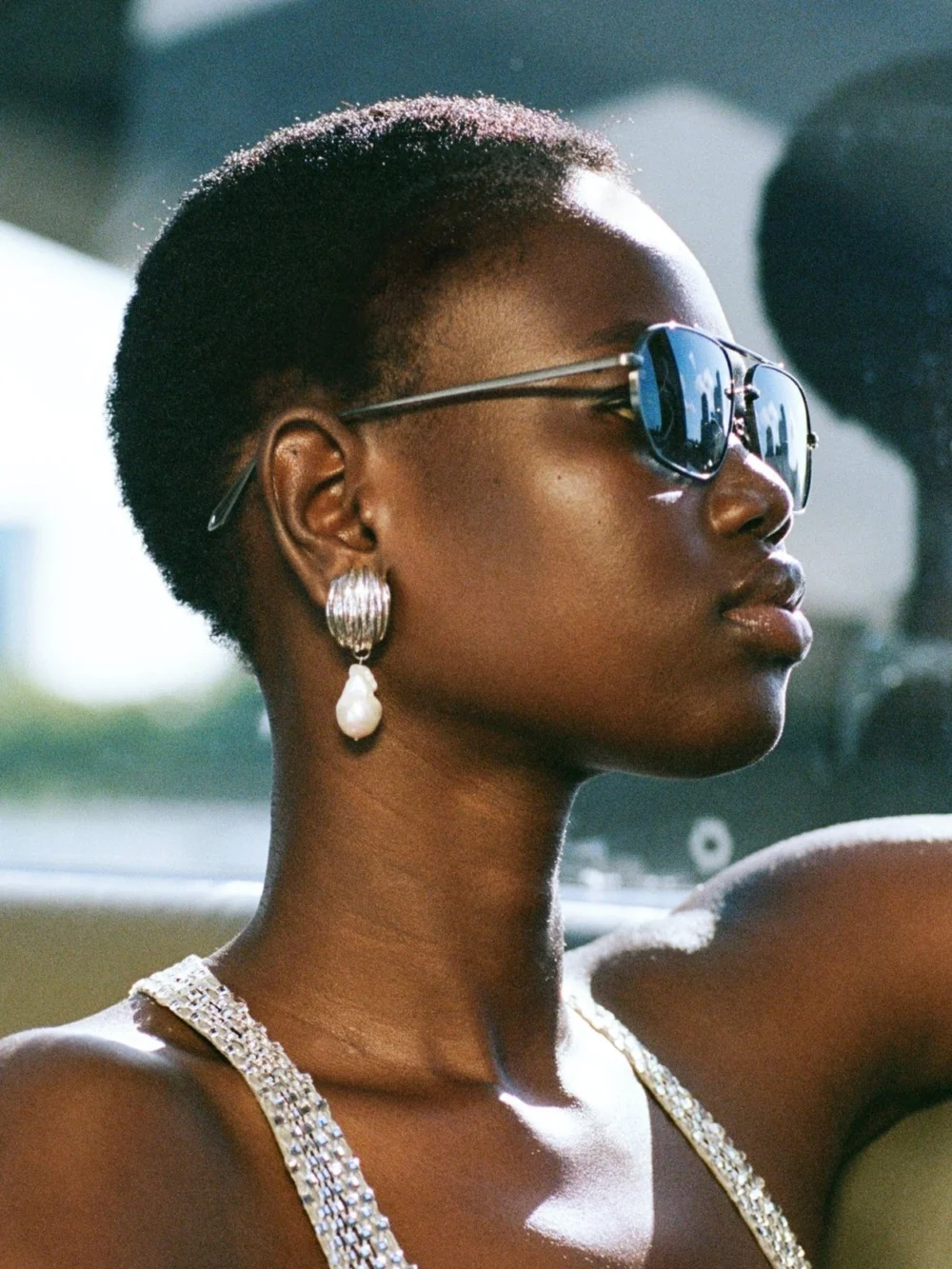 Linda Farrow Arden Sunglasses, matt antique silver & grey barberini photochromic transition lenses, view 3
