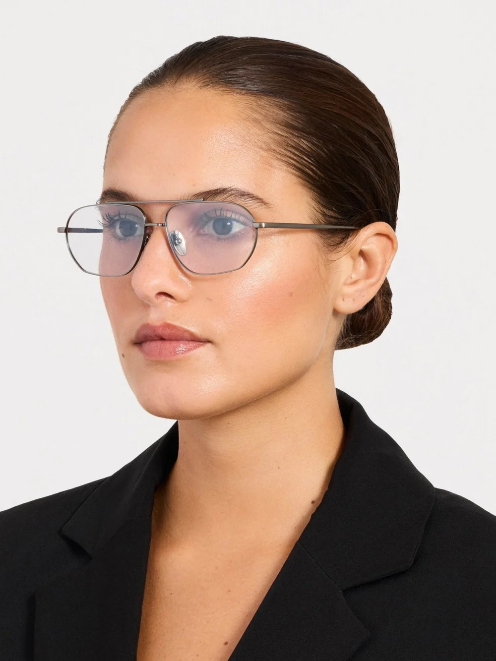 Linda Farrow Arden Sunglasses, matt antique silver & grey barberini photochromic transition lenses, view 5