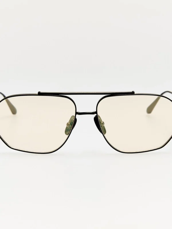 Linda Farrow Arden Sunglasses in Matt Nickel & Yellow Barberini Photochromic Transition Lenses