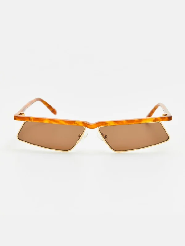 Linda Farrow Aria Cat Eye Sunglasses in Yellow Gold and Brown