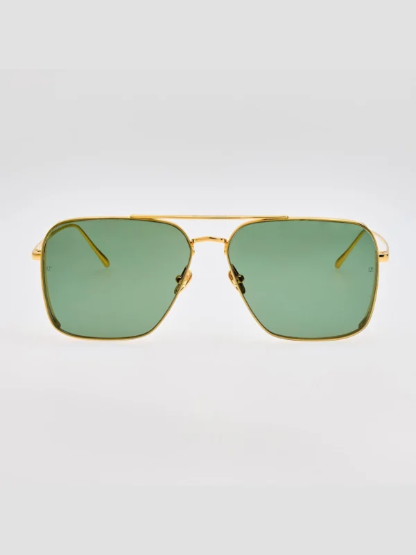 Linda Farrow Asher Sunglasses in 22K Gold and Green