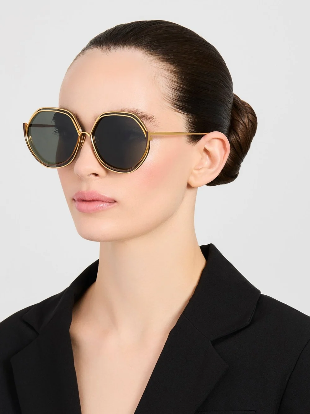 Linda Farrow Aspen Sunglasses, 22k gold and grey, view 3