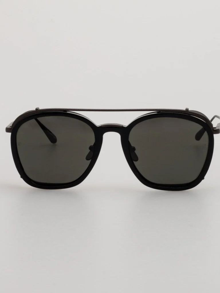 Linda Farrow Aston Square Sunglasses in Black Matt Nickel