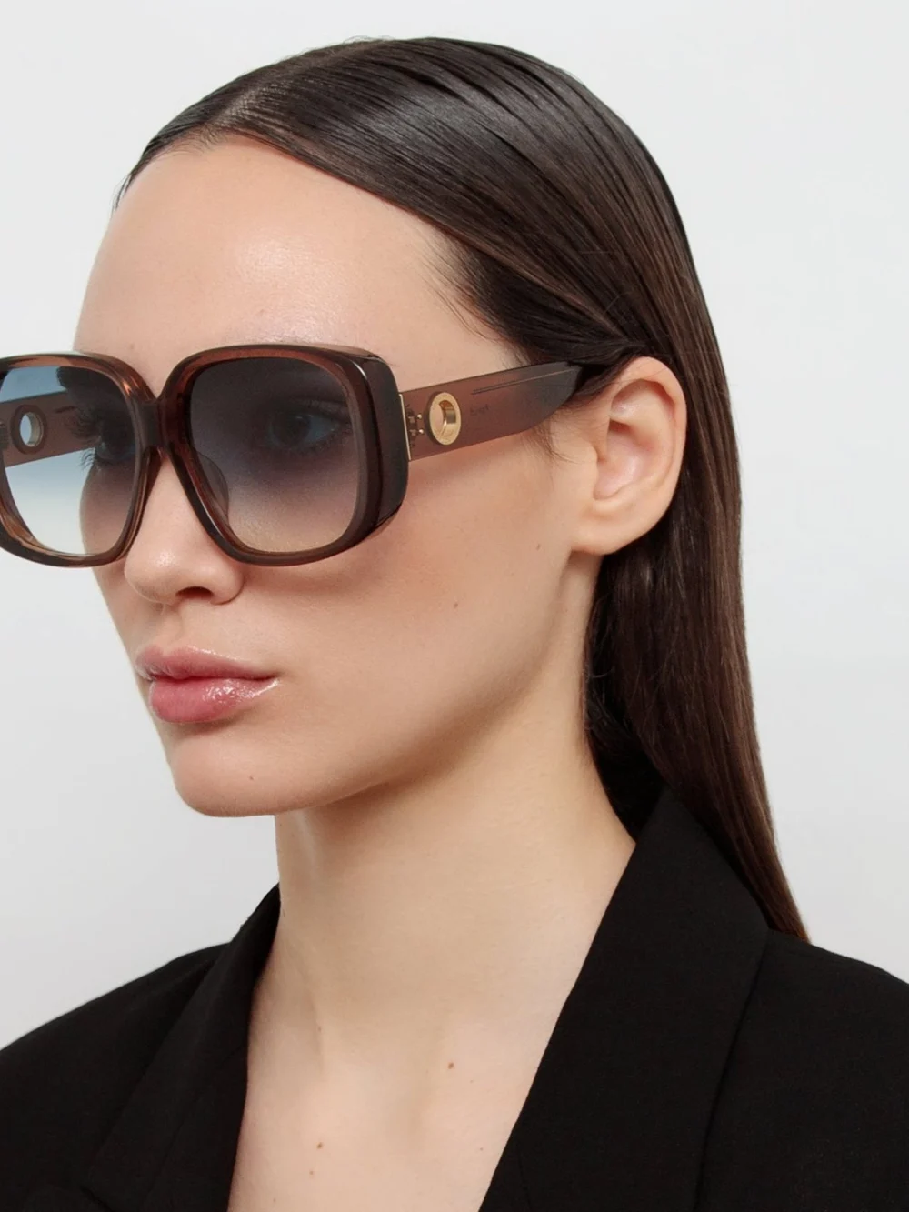 Linda Farrow Astrid Oversized Sunglasses, brown and aqua, view 3
