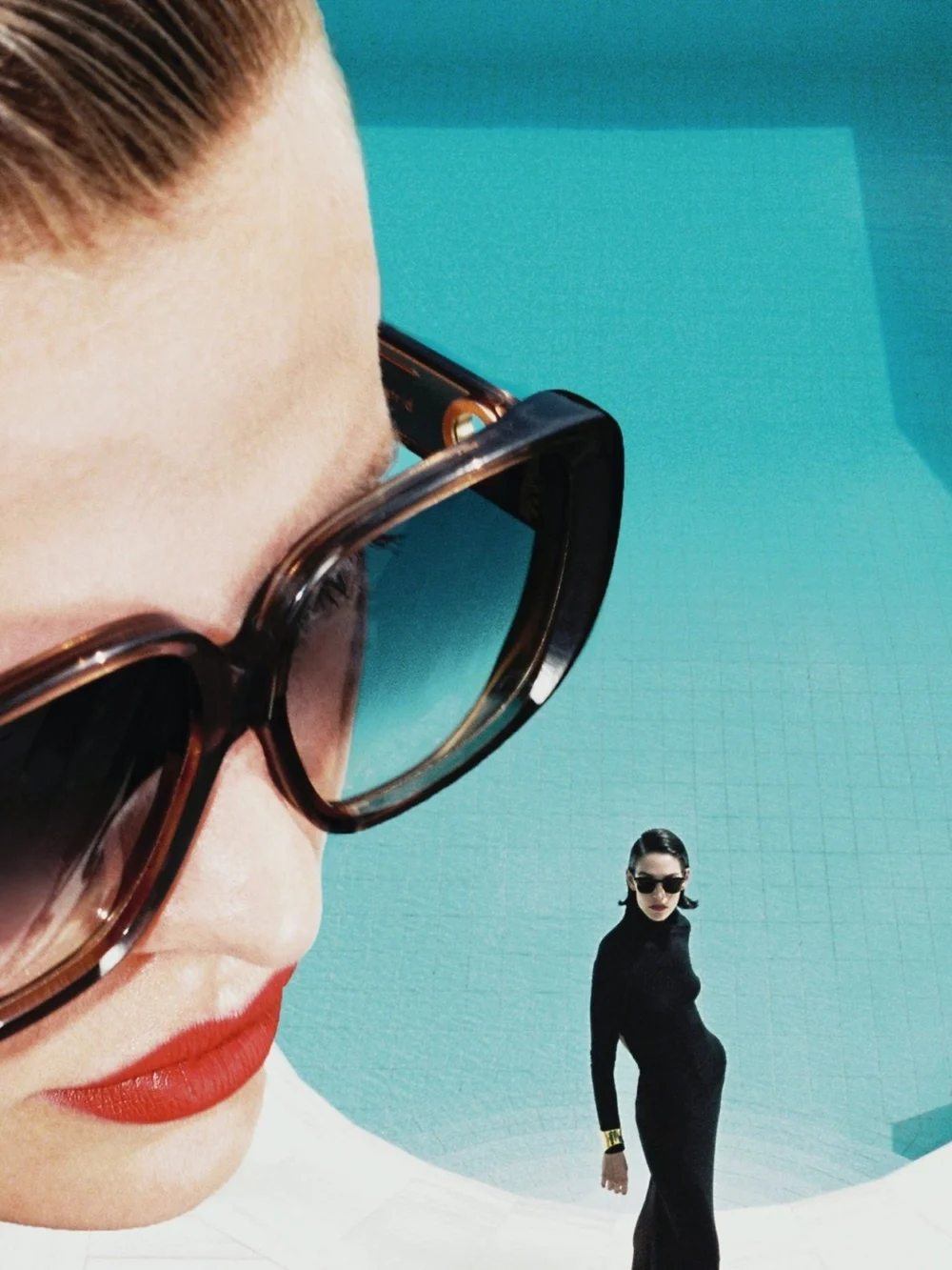 Linda Farrow Astrid Oversized Sunglasses, brown and aqua, view 5