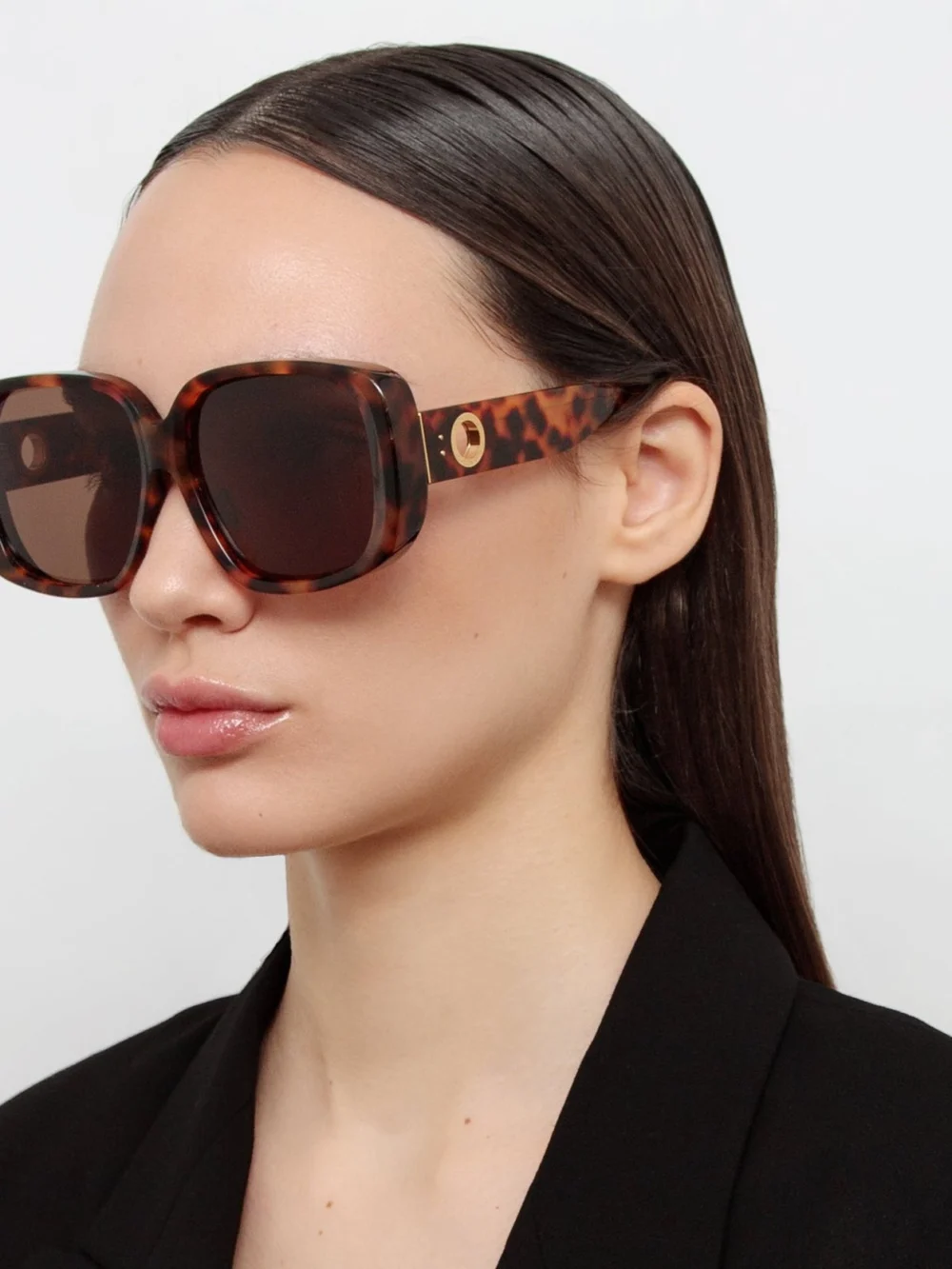 Linda Farrow Astrid Oversized Sunglasses, tortoiseshell, view 3