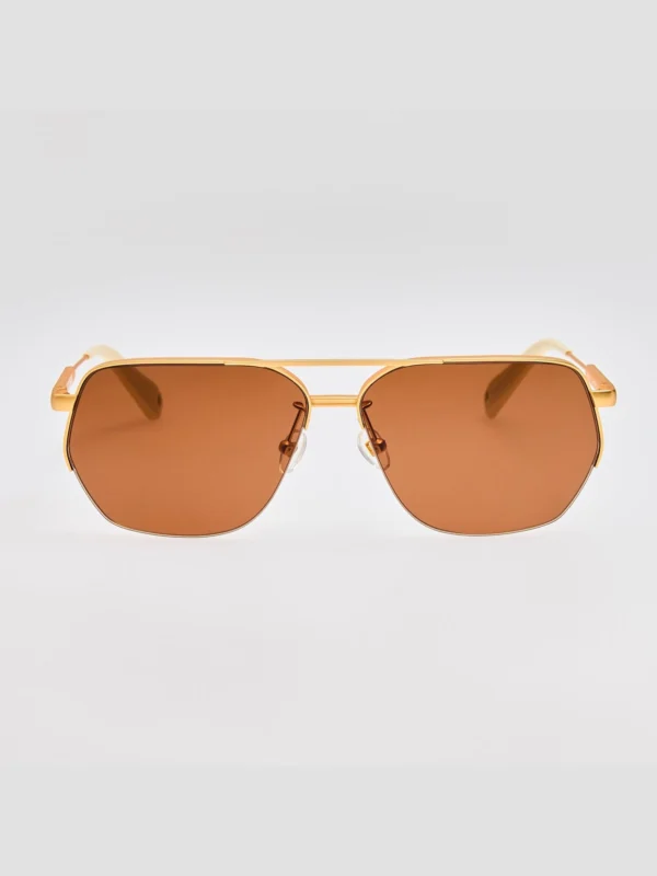 Linda Farrow Aviador Sunglasses in Matt Gold and Brown