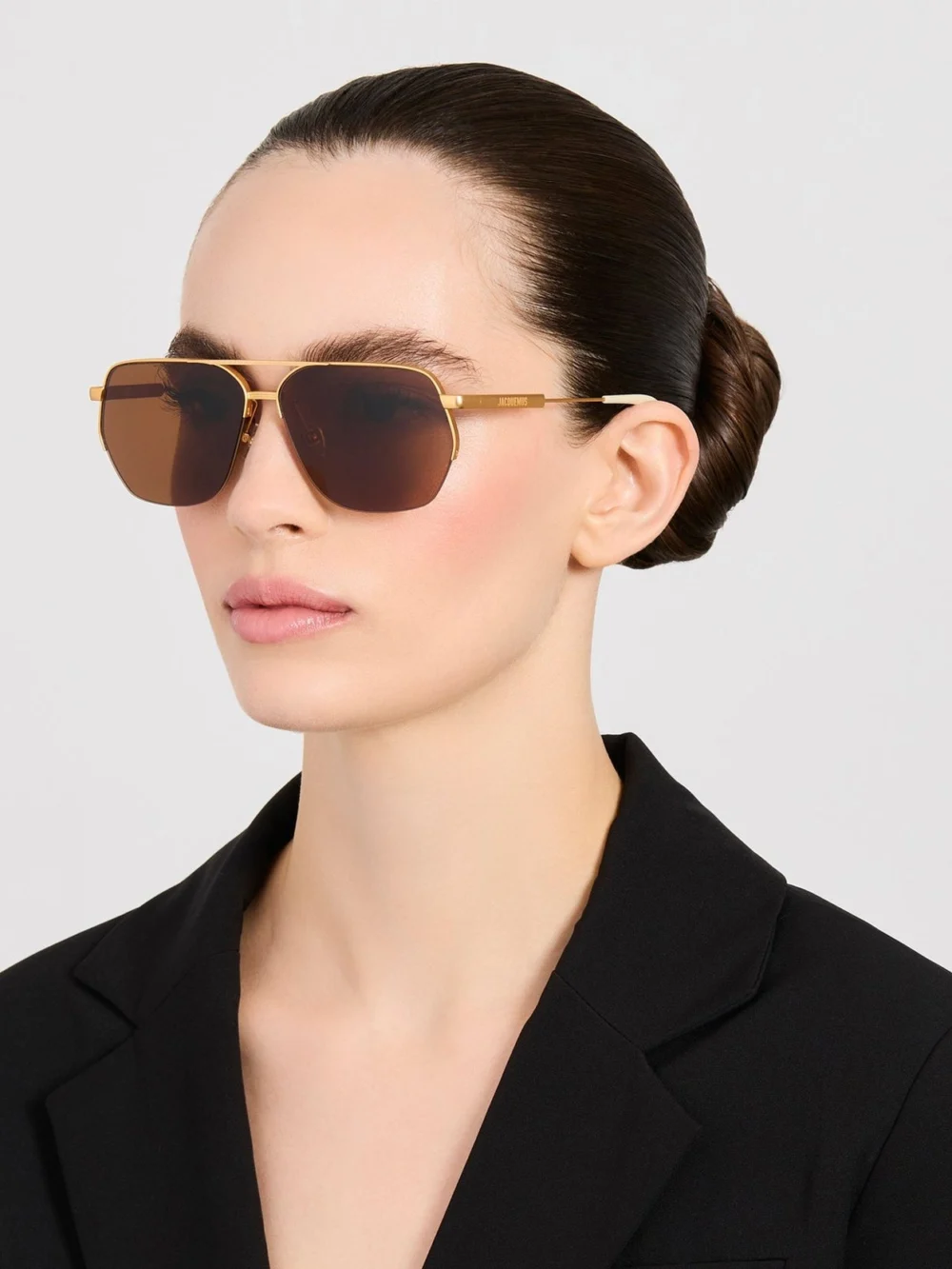 Linda Farrow Aviador Sunglasses, matt gold and brown, view 3
